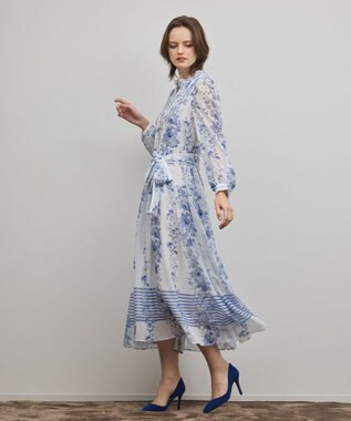 GRACE CONTINENTAL フラワープリントティアードワンピース ホワイト