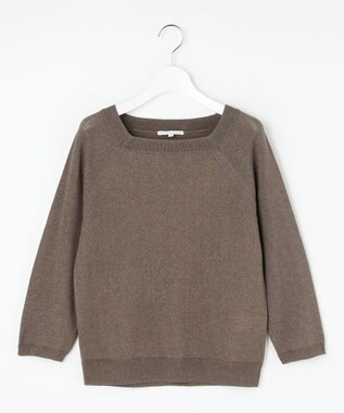 自由区 L ペーパーコットンスクエアネックニット プルオーバー ブラウン