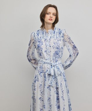 GRACE CONTINENTAL フラワープリントティアードワンピース ホワイト