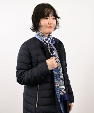 Marca ＜秋の新作！＞【Marcaオリジナル】コラージュプリント ナロースカーフ シルクツイル ネイビー×グリーン