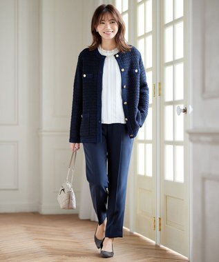 J.PRESS LADIES 【洗える】TWEED KNIT ミドル カーディガン ネイビー系