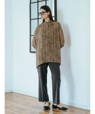 YECCA VECCA フリルデザインロングシャツ Leopard