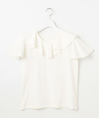 Feroux 【洗える・汗ジミが目立たない】ラッフル襟Tシャツ ホワイト系