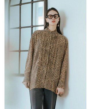 YECCA VECCA フリルデザインロングシャツ Leopard