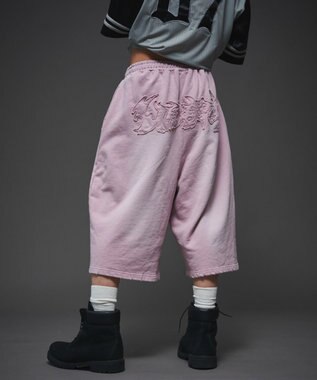 WEGO 【ユニセックス着用ITEM/ウエストゴム】ダメージアップリケショートパンツ ピンク