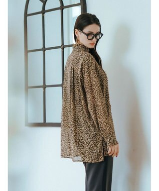 YECCA VECCA フリルデザインロングシャツ Leopard