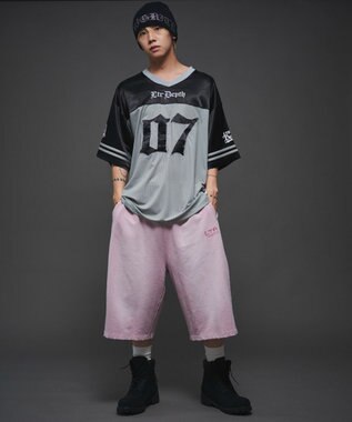 WEGO 【ユニセックス着用ITEM/ウエストゴム】ダメージアップリケショートパンツ ピンク