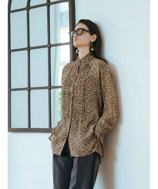YECCA VECCA フリルデザインロングシャツ Leopard
