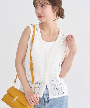 earth music&ecology 【セットアップ対応】透かし編みニットベスト Off White