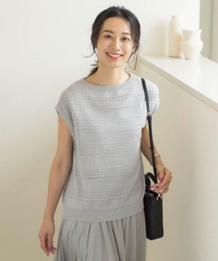 J.PRESS LADIES L 【洗える】PATTERN ニット ベスト ライトグレー系