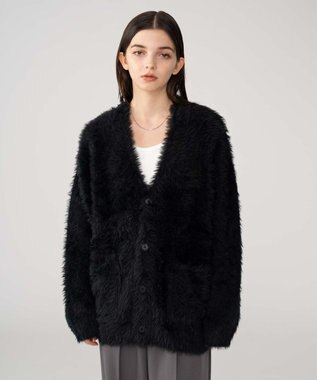 WEGO 【2025秋冬新作/ユニセックス着用ITEM/SMLサイズ展開】フェザーニットカーディガン ブラック