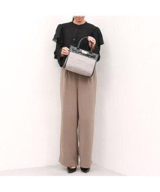 UNBILLION ペルケ perche / ナイロンキルト×クロコ型押し牛革2wayトートバッグS ライトグレー