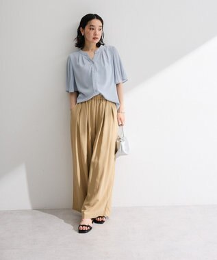 Green Parks 袖プリーツブラウス Blue Gray