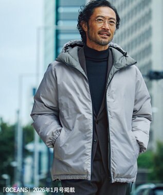 UNFILO MENS 【OCEANS YouTube 掲載 / 読売新聞掲載】TAION×UNFILO リバーシブルフードダウン ライトグレー×セージグリーン
