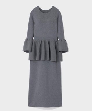 GRACE CONTINENTAL ペプラムニットワンピース グレー