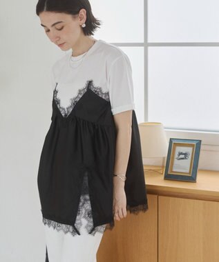WEGO 【ANGIE VINTAGE】サテンレースドッキングレイヤードトップス ブラック