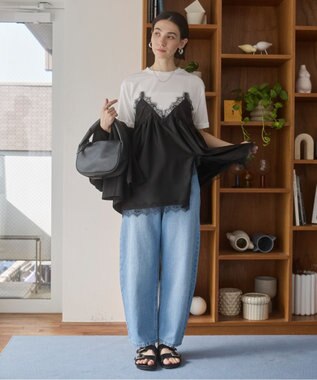 WEGO 【ANGIE VINTAGE】サテンレースドッキングレイヤードトップス ブラック