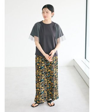 CRAFT STANDARD BOUTIQUE レーヨン柄プリントワイドパンツ Mustard