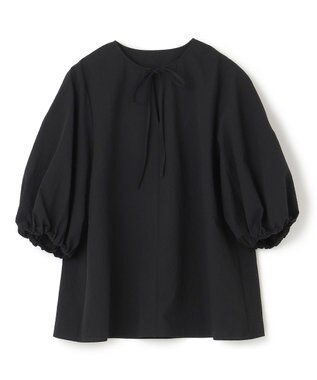 UNFILO 【洗える】シアーサッカーボリュームスリーブブラウス ブラック