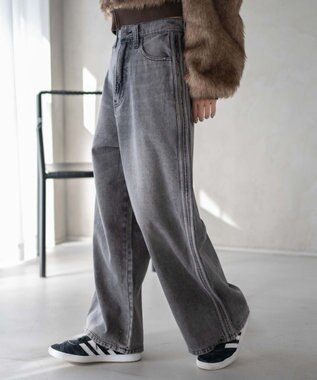 WEGO サイドラインワイドデニムパンツ スミクロ