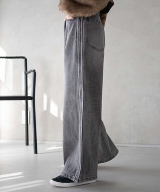 WEGO サイドラインワイドデニムパンツ スミクロ