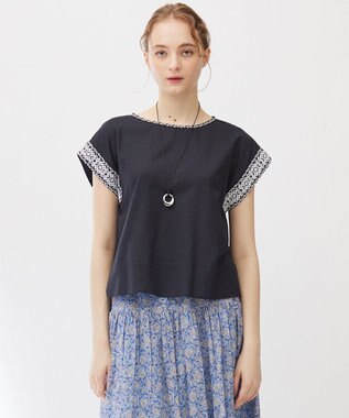 23区 【Indian Factory】コットンフレックス エンブロイダリーブラウス ネイビー系