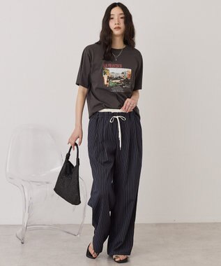AMERICAN HOLIC 【マルチ機能】Wウエストパンツ Stripe Navy