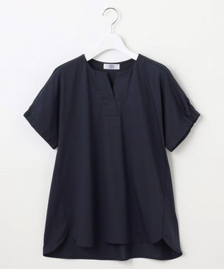 J.PRESS LADIES L 【接触冷感】プレーティングジャージー フレンチスリーブ カットソー ネイビー系