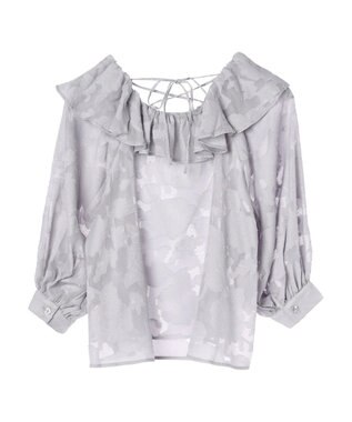 earth music&ecology ジャガードフリルブラウス Light Gray