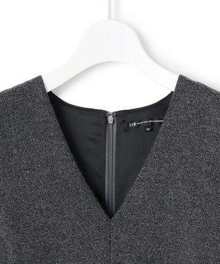 23区 S ラメミックスツイード Vネックワンピース チャコール系