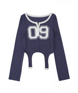 WEGO ナンバリングガーターリブトップス ネイビー