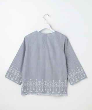 J.PRESS LADIES S ストライプ×エンブロイダリー クルーネック ブラウス ネイビー×ホワイト系