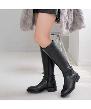 Pointer 本革ベルトデザイン 裏起毛 ロングブーツ ブラック