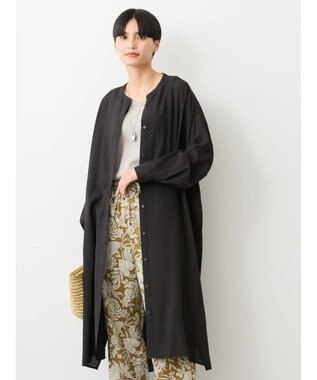 AMERICAN HOLIC 接触冷感バンドカラー切替シャツワンピース Black