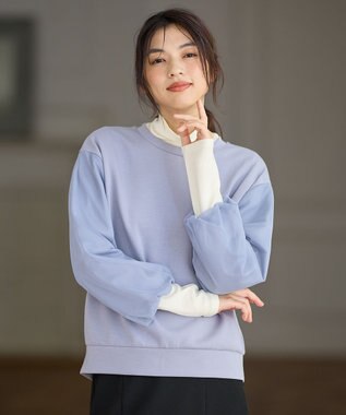 ANY L 【洗濯機可】チュールコンビダンボールプルオーバー ブルーグレー