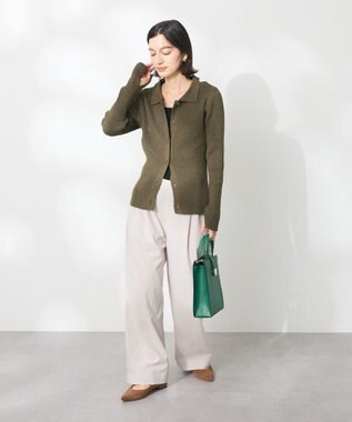 CRAFT STANDARD BOUTIQUE 襟付きニットコンパクトカーディガン Green