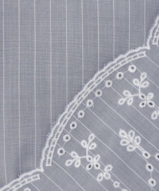 J.PRESS LADIES S ストライプ×エンブロイダリー クルーネック ブラウス ネイビー×ホワイト系