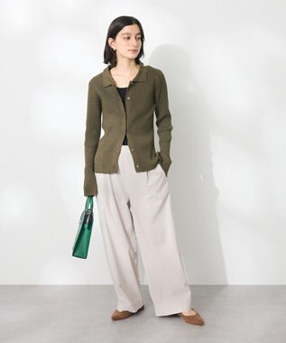 CRAFT STANDARD BOUTIQUE 襟付きニットコンパクトカーディガン Green