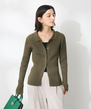 CRAFT STANDARD BOUTIQUE 襟付きニットコンパクトカーディガン Green