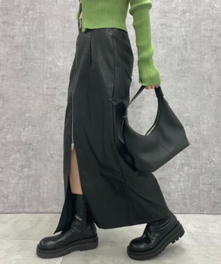WEGO FレザーWZIPロングスカート ブラック