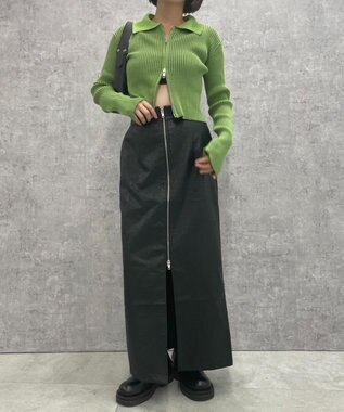 WEGO FレザーWZIPロングスカート ブラック