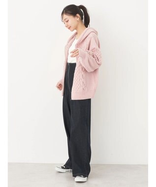 earth music&ecology ケーブルニットパーカー Pink