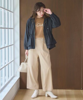 Feroux 【洗える】ウエストタックワイドパンツ ベージュ系