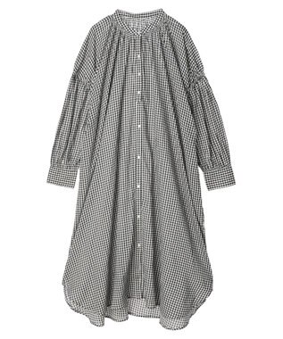 earth music&ecology コットンボイルギャザーワンピース Check Black