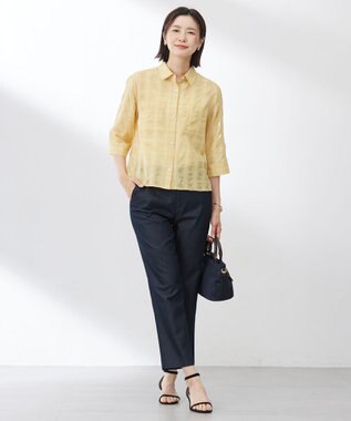 J.PRESS LADIES 【WEB限定・洗える】シャンブレーサテン テーパード パンツ 【WEB限定】ネイビーシャンブレー系