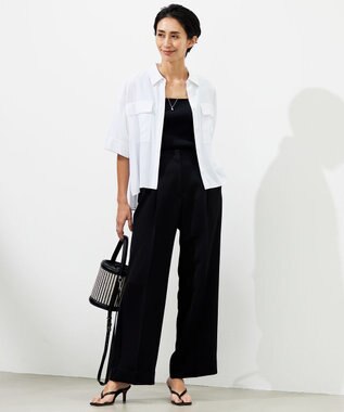 ICB 【洗える】T/Rドライリネン クロップドシャツ オフホワイト系