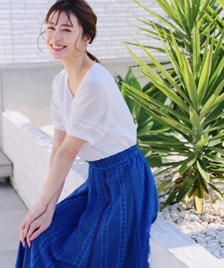 Tiaclasse ラインレーススカート ブルー