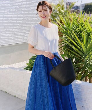 Tiaclasse ラインレーススカート ブルー