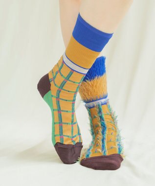 COQ BLOCK FLAG チェック リバーシブルファーソックス キャメル