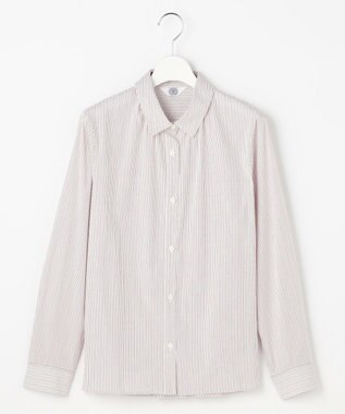 J.PRESS LADIES BEZ ドビーストライプ シャツカラー ブラウス ホワイト×ピンク×スレート系